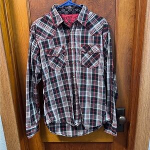 Twenty X Button Up Pearl Snap Men’s Medium Red Black Plaid Western Country